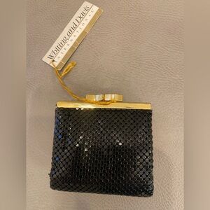 Whiting & Davis Black Mesh Coin Purse Tri Fold Wallet